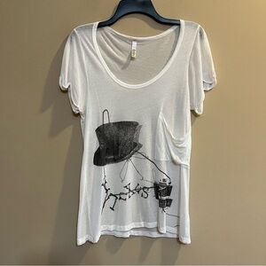 fluxus Sheer Scoop Neck Tee Shirt sz S  Lightweight Steampunk Top Hat